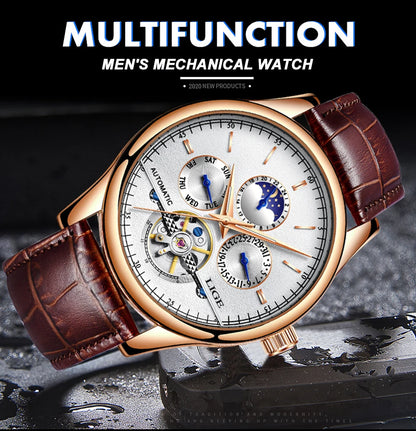 LIGE Tourbillon Automatic Mechanical Watch – 50M Waterproof, Date & Week Display