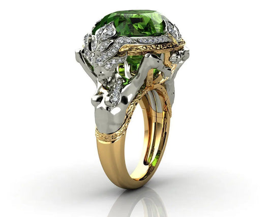 Dropshipping  Green Agate Crystal Ring Emerald Vintage Inlaid Chalcedony Index Finger Opening Adjustable Female Ring