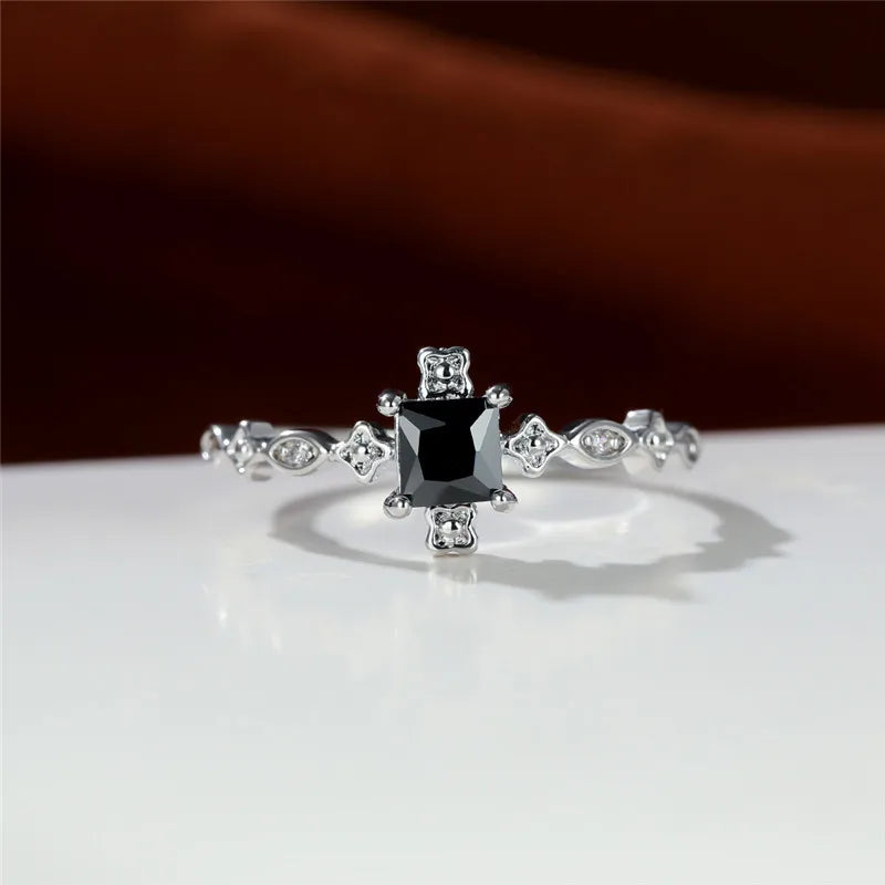 Fashion Ring 925 Silver Jewelry with Obsidian Zircon Gemstone Finger Rings Accessories for Women Wedding Party Gifts Wholesale