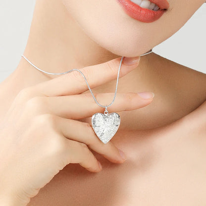 925 Sterling Silver Photo Frame Heart Pendant Necklace – Snake Chain for Women