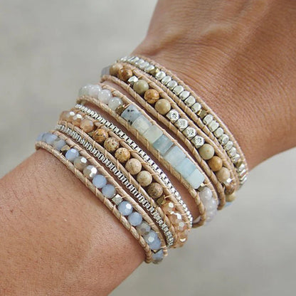 Amazonite 5-Wrap Boho Bracelet – Stainless Steel Chain for Women & Men