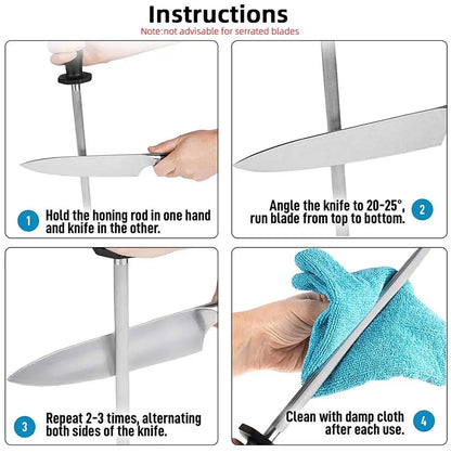 Honing Steel Knife Sharpener Rod – Professional 8/10-Inch Sharpening Stick