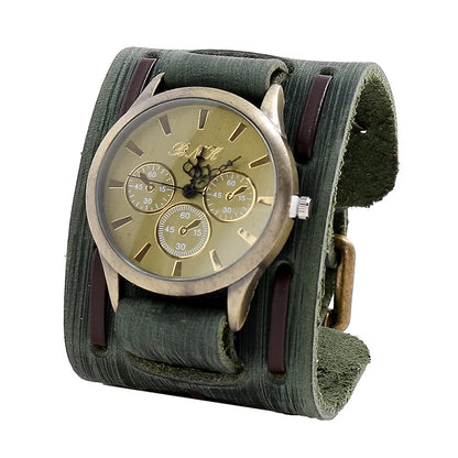 Men's Watches Punk Retro Decorative Wide Strap Watch Male Reloj Clock Leather Bracelet Quartz Military Man WristWatch - BeeTrendyShop.COM