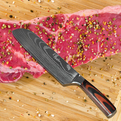 Chef Knife Set – Laser Damascus Pattern Japanese Santoku, Cleaver & Utility Knives (1-10pcs)