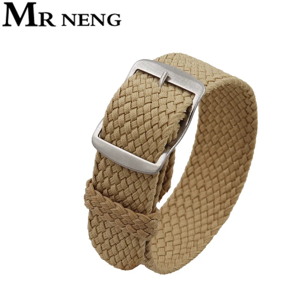 Watchband 18 20 22mm For Perlon Nylon Replacement Vintage Wrist Watch Band Belt Strap With Black&Silver Brushed Buckle Man Watch