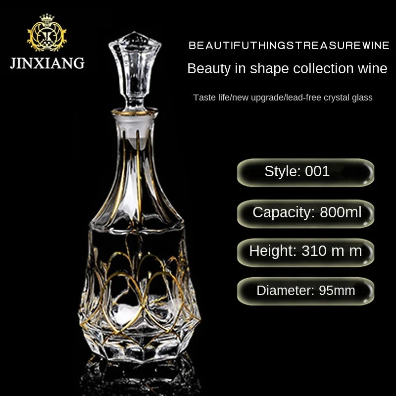 Crystal Red Wine Decanter with Gold Line – Whiskey & Liquor Dispenser Jug