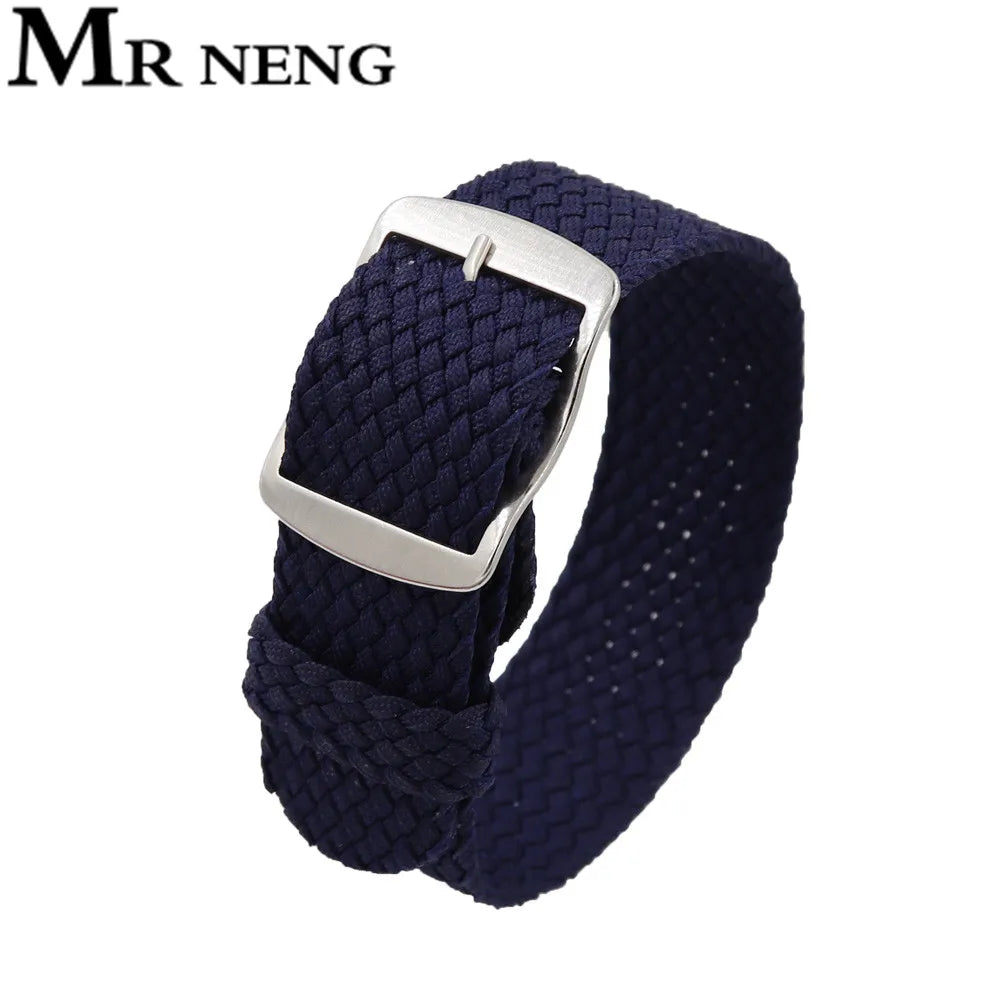 Watchband 18 20 22mm For Perlon Nylon Replacement Vintage Wrist Watch Band Belt Strap With Black&Silver Brushed Buckle Man Watch