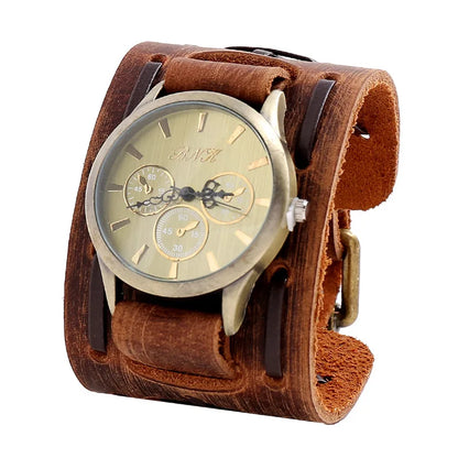 Men's Watches Punk Retro Decorative Wide Strap Watch Male Reloj Clock Leather Bracelet Quartz Military Man WristWatch - BeeTrendyShop.COM