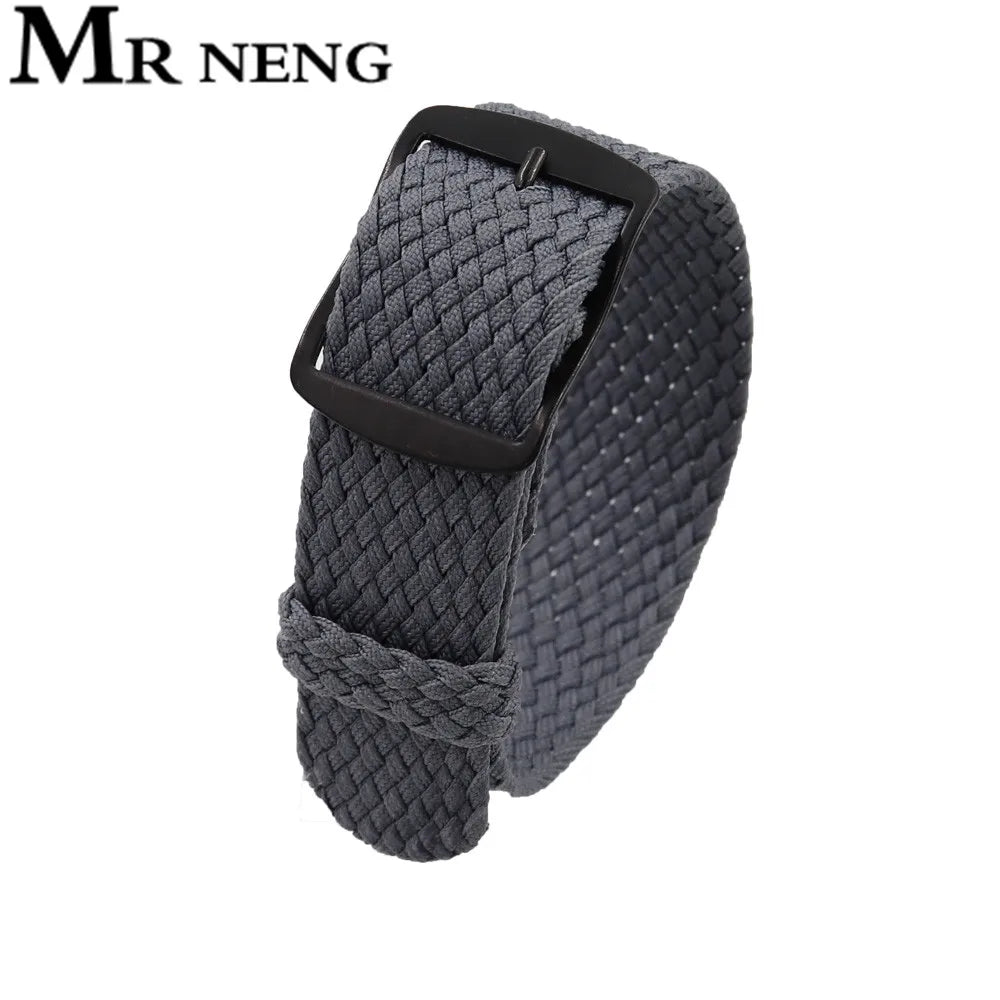 Watchband 18 20 22mm For Perlon Nylon Replacement Vintage Wrist Watch Band Belt Strap With Black&Silver Brushed Buckle Man Watch