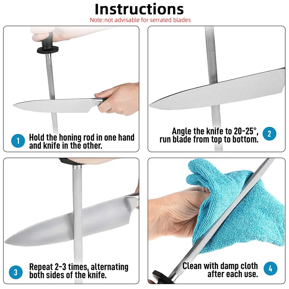 Honing Steel Knife Sharpener Rod – Professional 8/10-Inch Sharpening Stick