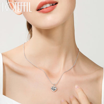 925 Sterling Silver Heart Pendant Snake Chain Necklace – Women’s Fine Jewelry