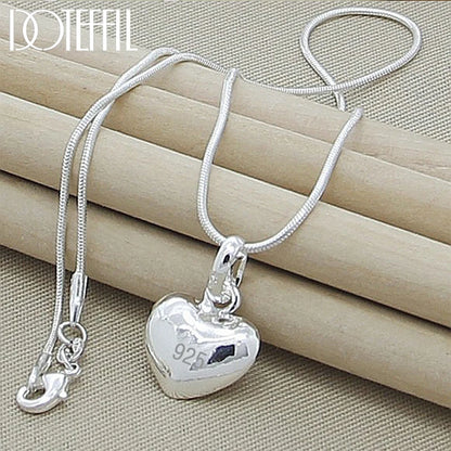925 Sterling Silver Heart Pendant Snake Chain Necklace – Women’s Fine Jewelry
