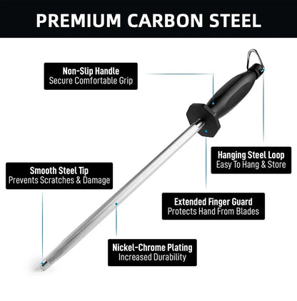 Honing Steel Knife Sharpener Rod – Professional 8/10-Inch Sharpening Stick