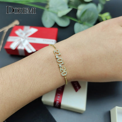 DOREMI Personalized Letter Zircon Bracelet – Adjustable Name Bracelet with Birthstone