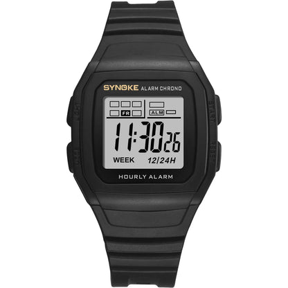 Black digital watch with SYNOKE branding on a white background