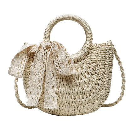 Yogodlns Handmade Half-Round Rattan Woven Straw Bag Summer Women Messenger Crossbody Bags Girls Small Beach Handbag New - BeeTrendyShop.COM