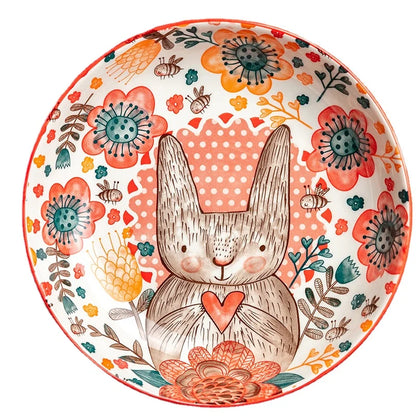Cute Rabbit Hand-Painted Ceramic Bowl – Underglaze Soup, Noodle & Fruit Salad Bowl