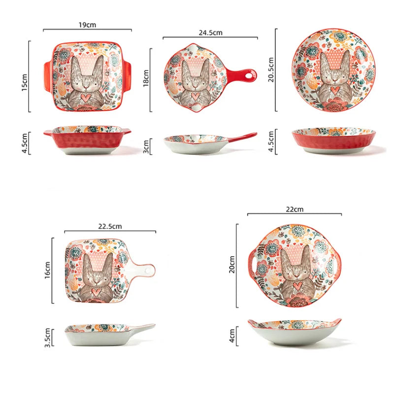 1pc/cute rabbit hand-painted bowl and plate underglaze ceramic household soup bowl commercial hotel noodle bowl fruit salad bowl