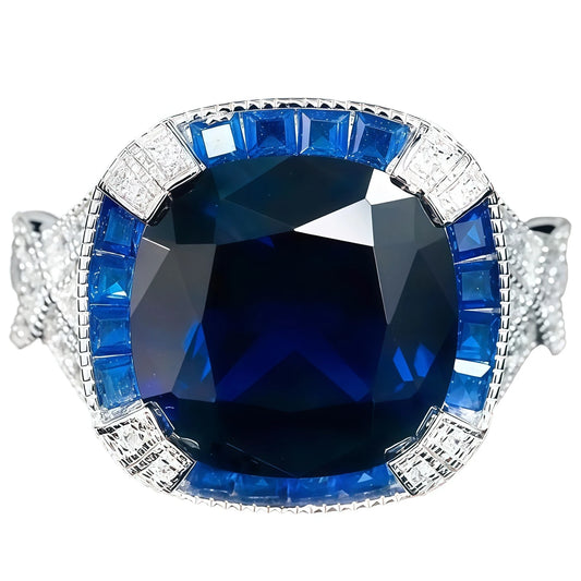 MUSHAN Jewelry Factory 925 Sterling Silver Party Ring High Carbon Diamond with Lab Grown Gemstones Blue Spinel Rings for Women