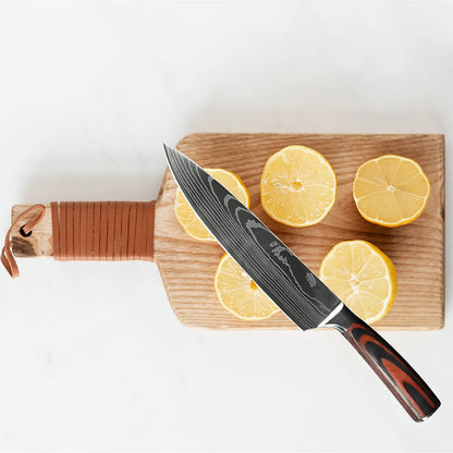 Chef Knife Set – Laser Damascus Pattern Japanese Santoku, Cleaver & Utility Knives (1-10pcs)