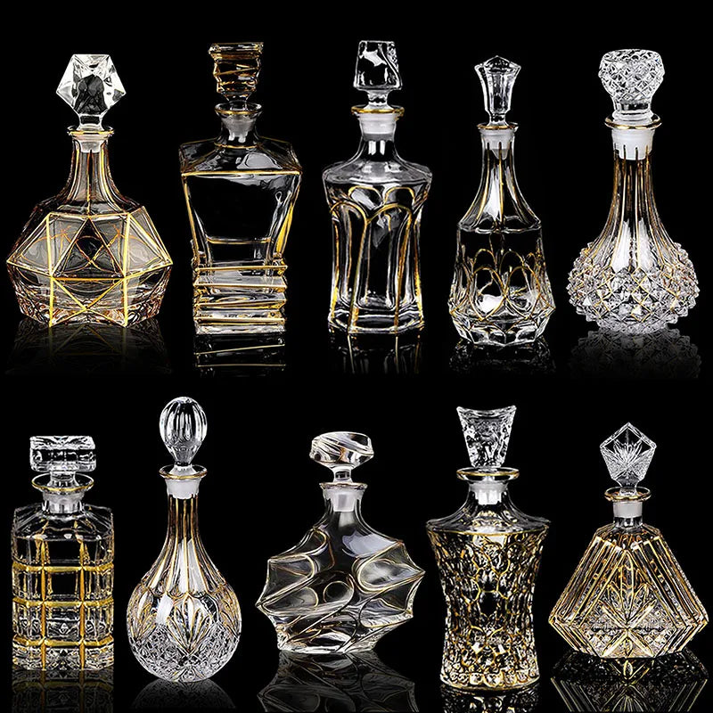 Crystal Red Wine Decanter with Gold Line – Whiskey & Liquor Dispenser Jug