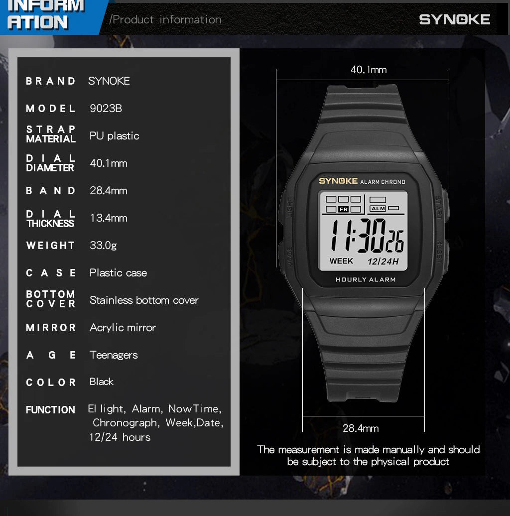 Men Digital Sports Watches, LED Display Timer 12/24 hours Digital Electronic Wristwatch Waterproof Clock