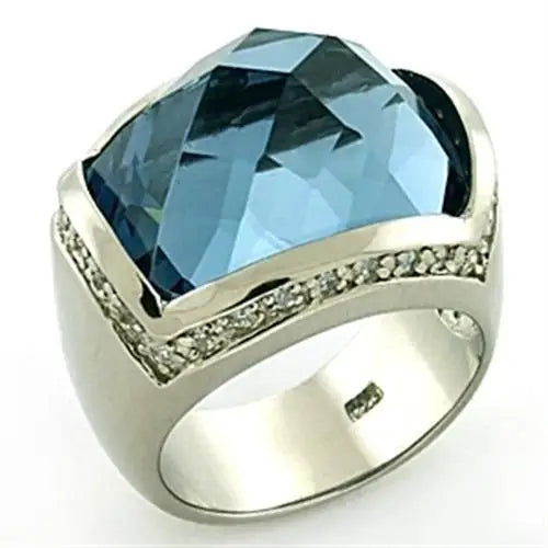 AJ LOAS769-Eternity Style Ring in Rhodium 925 Sterling Silver Featuring London Blue Spinel Inlay Trendy Stainless Steel Jewelry