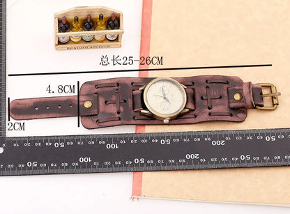 Men's Watches Punk Retro Decorative Wide Strap Watch Male Reloj Clock Leather Bracelet Quartz Military Man WristWatch - BeeTrendyShop.COM