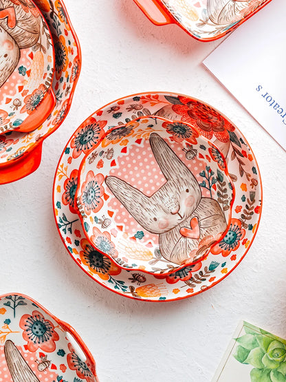 Cute Rabbit Hand-Painted Ceramic Bowl – Underglaze Soup, Noodle & Fruit Salad Bowl