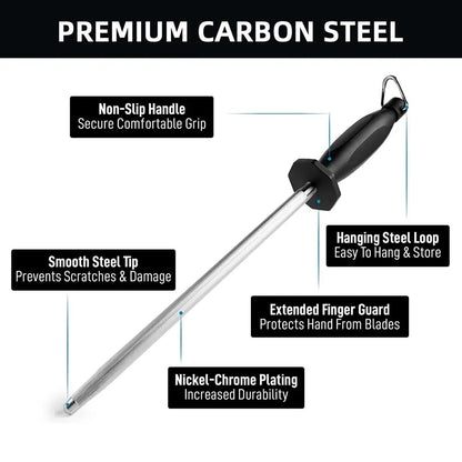 Honing Steel Knife Sharpener Rod – Professional 8/10-Inch Sharpening Stick