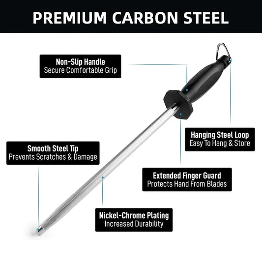 Honing Steel 9.5" Professional Chef Knife Sharpener Rod Sharpening Steels Stick For Kitchen Knife And Stainless Steel Knives
