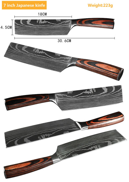 Chef Knife Set – Laser Damascus Pattern Japanese Santoku, Cleaver & Utility Knives (1-10pcs)