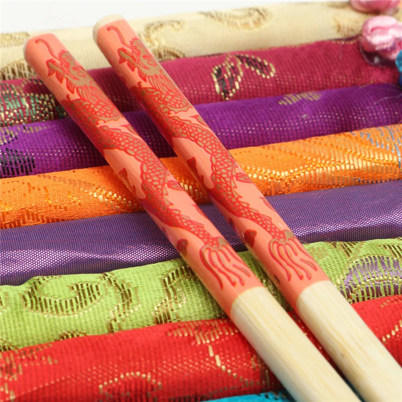 Aomily 10 Pairs/Set Natural Bamboo Chopsticks Traditional Vintage Handmade Chinese Dinner Eco-friendly Hashi Individual Wrapped
