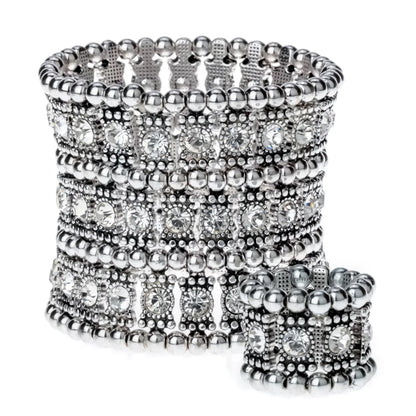 Crystal Multilayer Stretch Bracelet & Ring Set – Wedding Bridal Jewelry for Women