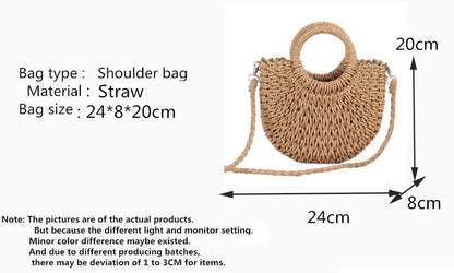Yogodlns Handmade Half-Round Rattan Woven Straw Bag Summer Women Messenger Crossbody Bags Girls Small Beach Handbag New - BeeTrendyShop.COM