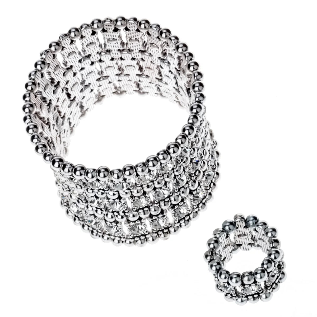 Crystal Multilayer Stretch Bracelet & Ring Set – Wedding Bridal Jewelry for Women