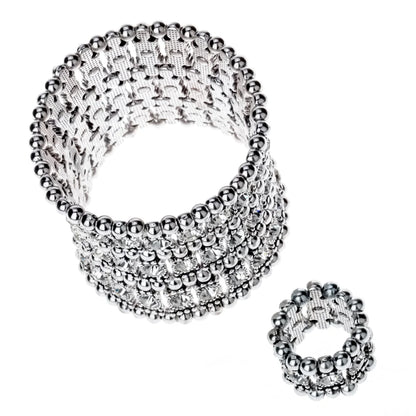 Crystal Multilayer Stretch Bracelet & Ring Set – Wedding Bridal Jewelry for Women