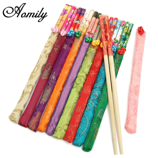 Aomily 10 Pairs/Set Natural Bamboo Chopsticks Traditional Vintage Handmade Chinese Dinner Eco-friendly Hashi Individual Wrapped