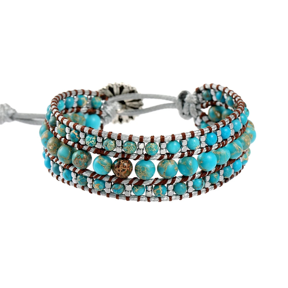 Handmade Blue Turquoise Wrap Bracelet – Adjustable Boho Jewelry for Women & Men