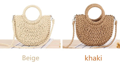 Yogodlns Handmade Half-Round Rattan Woven Straw Bag Summer Women Messenger Crossbody Bags Girls Small Beach Handbag New - BeeTrendyShop.COM