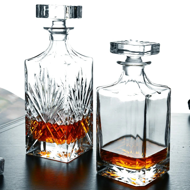 Square Crystal Whiskey Decanter – 500-850ml Glass Liquor Bottle