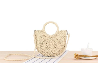 Yogodlns Handmade Half-Round Rattan Woven Straw Bag Summer Women Messenger Crossbody Bags Girls Small Beach Handbag New - BeeTrendyShop.COM