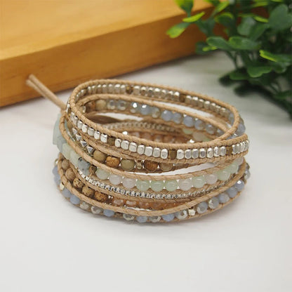 Amazonite 5-Wrap Boho Bracelet – Stainless Steel Chain for Women & Men