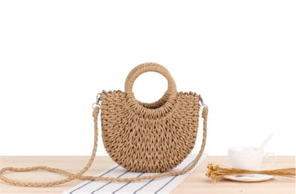 Yogodlns Handmade Half-Round Rattan Woven Straw Bag Summer Women Messenger Crossbody Bags Girls Small Beach Handbag New - BeeTrendyShop.COM
