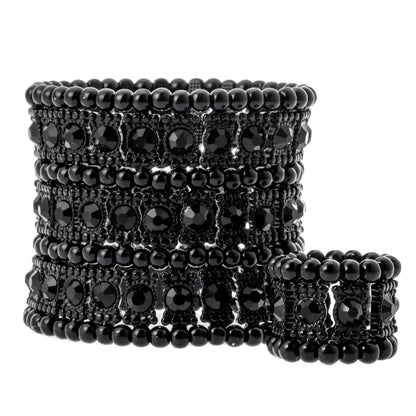 Crystal Multilayer Stretch Bracelet & Ring Set – Wedding Bridal Jewelry for Women
