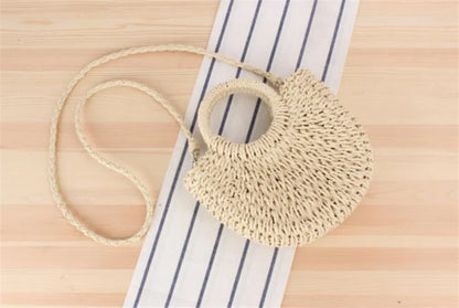 Yogodlns Handmade Half-Round Rattan Woven Straw Bag Summer Women Messenger Crossbody Bags Girls Small Beach Handbag New - BeeTrendyShop.COM