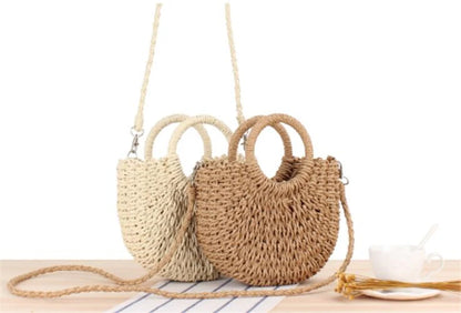 Yogodlns Handmade Half-Round Rattan Woven Straw Bag Summer Women Messenger Crossbody Bags Girls Small Beach Handbag New - BeeTrendyShop.COM