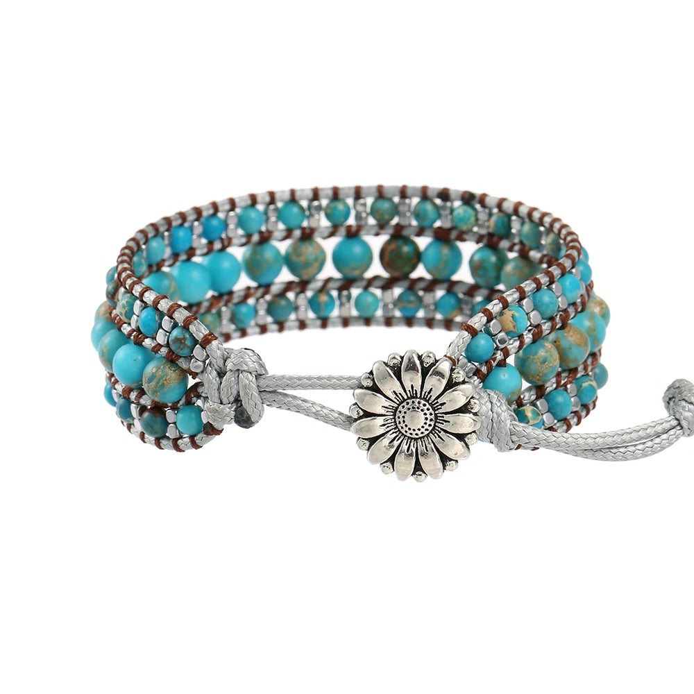 Handmade Blue Turquoise Wrap Bracelet – Adjustable Boho Jewelry for Women & Men