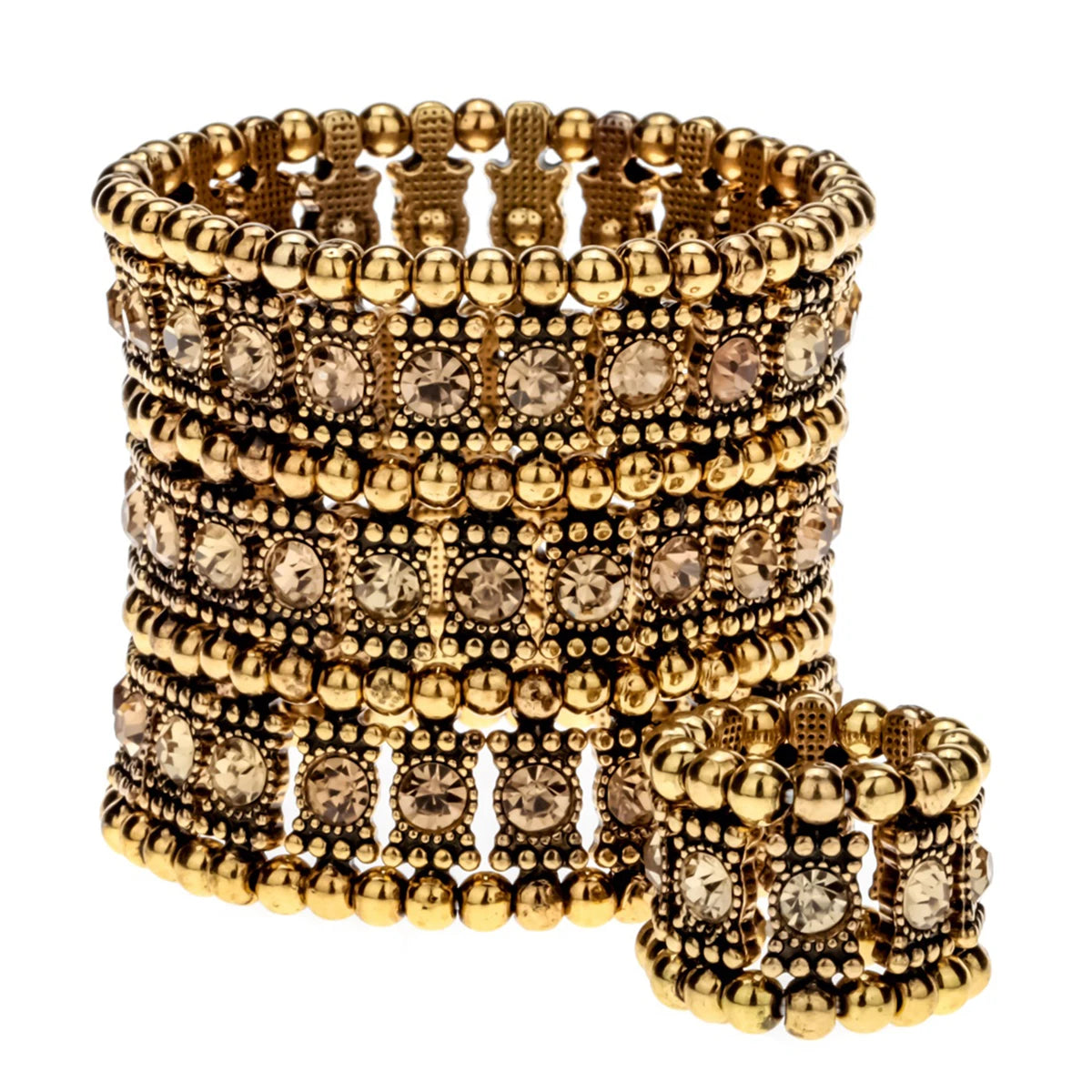 Crystal Multilayer Stretch Bracelet & Ring Set – Wedding Bridal Jewelry for Women
