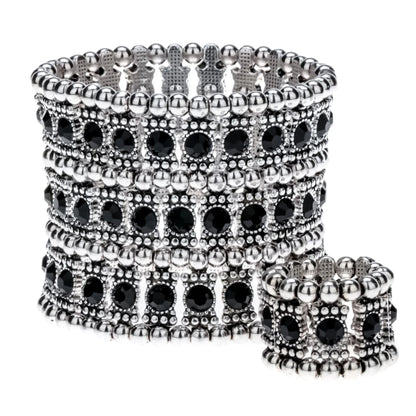 Crystal Multilayer Stretch Bracelet & Ring Set – Wedding Bridal Jewelry for Women